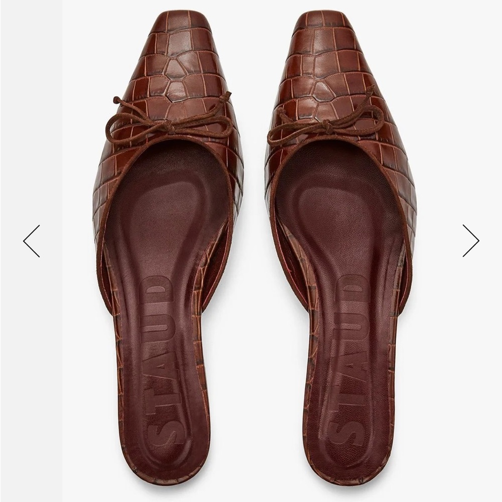 STAUD Gina Mules - Brown Croc Embossed
